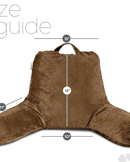 Milliard Reading Pillow with Shredded Memory Foam, Large Adult Backrest with Arms, Back Support for Sitting Up in Bed with Washable Cover (Sit up Pillow) Brown - LeafyLoom