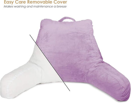 Clara Clark Reading Pillow, Standard Back Pillow for Sitting Up in Bed, Memory Foam Back Support Pillow, Reading Pillows for Sitting in Bed Lavender Sit Up Pillow for Bed Chair Arm Pillow with Pockets - LeafyLoom