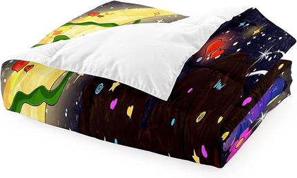 Black Girl Comforter Set Twin - 2Pcs Black Girl Twin Comforter Set for Girls, Twin Size Black Girls Bedding Set, Ultra Soft Breathable Starry Moon Prints Kids Comforter Set with 1 Pillowcase - LeafyLoom