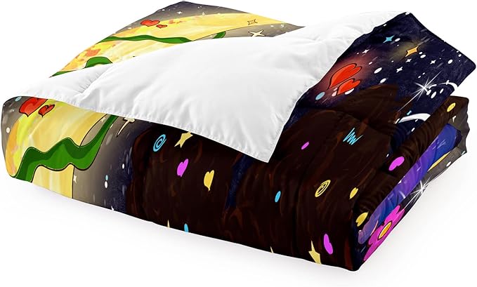 Black Girl Comforter Set Twin - 2Pcs Black Girl Twin Comforter Set for Girls, Twin Size Black Girls Bedding Set, Ultra Soft Breathable Starry Moon Prints Kids Comforter Set with 1 Pillowcase - LeafyLoom