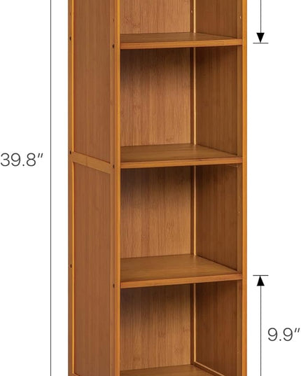 MoNiBloom Narrow Bookcase Bamboo 4 Tier Free Standing Tall Bookshelf Display Storage Shelves Collection Décor Furniture for Home Living Room Study Room, Brown - LeafyLoom