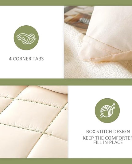 WhatsBedding Twin Comforter Set, Beige Lightweight Bedding Set for All Season Soft Down Alternative Bed Set with 1 Pillowcase, Twin Size, 64"x88" - LeafyLoom