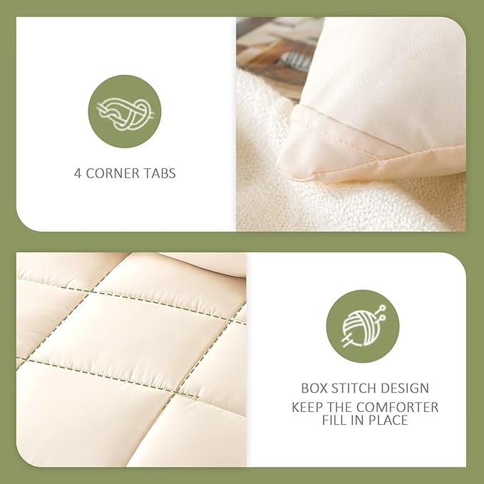 WhatsBedding Twin Comforter Set, Beige Lightweight Bedding Set for All Season Soft Down Alternative Bed Set with 1 Pillowcase, Twin Size, 64"x88" - LeafyLoom