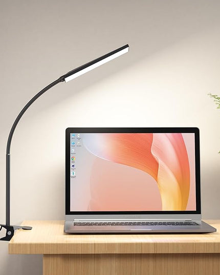 RAOYI LED Desk Lamp, 5W USB Clip on Light Eye-Caring Reading Clamp Table Lamp with 48 LEDs Flexible Gooseneck, 3 Color Modes and 14 Brightness Levels for Office Bedroom Study (Black) - LeafyLoom