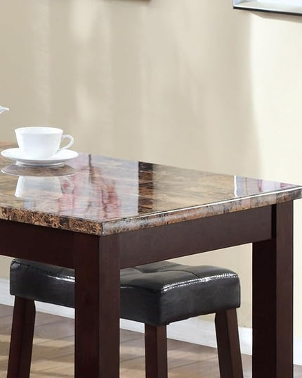 NicBex Small Dining Table for 2 Corner Dining Table Set 3-Piece Counter Height Glossy Print Marble Breakfast Table with Stools for Small Space, Apartment, Living Room, Espresso - LeafyLoom