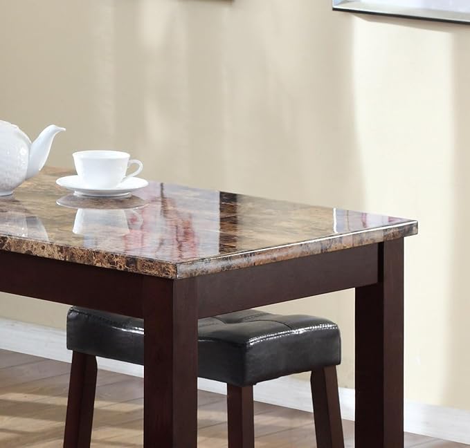 NicBex Small Dining Table for 2 Corner Dining Table Set 3-Piece Counter Height Glossy Print Marble Breakfast Table with Stools for Small Space, Apartment, Living Room, Espresso - LeafyLoom
