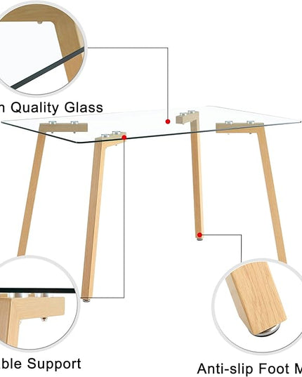 NicBex Glass Dining Table Modern Minimalist Rectangle Suitable for 4-6 People Equipped with 0.31 "Tempered Glass Tabletop and Metal Legs Writing Desk for Kitchen Dining Room, Transparent - LeafyLoom