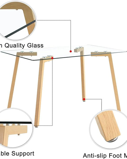 NicBex 51.18Inch Rectangular Dining Table,Modern Kitchen Table with Tempered Glass Tabletop and Wooden Coated Metal Legs for 4 to 6,Dining Room Table for Kitchen,Meeting Living Room,Transparent - LeafyLoom