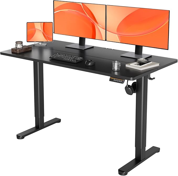 Electric Standing Desk, Adjustable Height Stand up Desk, 55x24 Inches Sit Stand Home Office Desk with Splice Board,Black Top - LeafyLoom