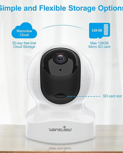 Home Security Camera, Baby Camera, 2K wansview WiFi Camera for Pet/Nanny, Motion Alerts, 2 Way Audio, Night Vision, Compatible with Alexa Echo Show, with TF Card Slot and Cloud Wansview