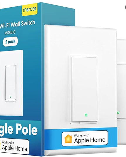 Meross Smart Light Switch Supports Apple Homekit, Siri, Alexa, Google Assistant & SmartThings, 2.4Ghz WiFi Light Switch, Neutral Wire Required, Single Pole, Remote Control Schedule, 2 Pack meross