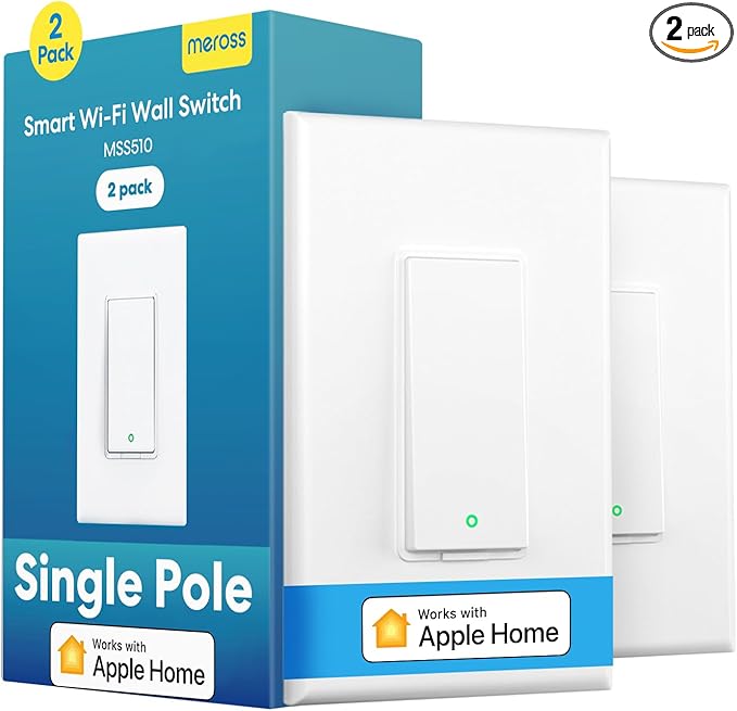 Meross Smart Light Switch Supports Apple Homekit, Siri, Alexa, Google Assistant & SmartThings, 2.4Ghz WiFi Light Switch, Neutral Wire Required, Single Pole, Remote Control Schedule, 2 Pack meross
