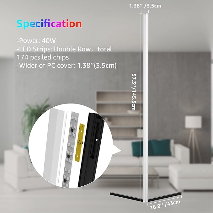 MODERN LED Corner RGB Floor Lamp,Updated Bigger Size, Smart App Control,40W LED Color Changing Floor Lamp with Remote, RGB Floor Lamp for Bedroom,Living Room… - LeafyLoom
