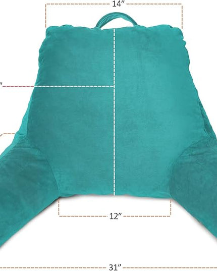 Clara Clark Reading Pillow, Standard Back Pillow for Sitting Up in Bed, Memory Foam Back Support Pillow, Reading Pillows for Sitting in Bed, Teal Sit Up Pillow for Bed Chair Arm Pillow with Pockets - LeafyLoom