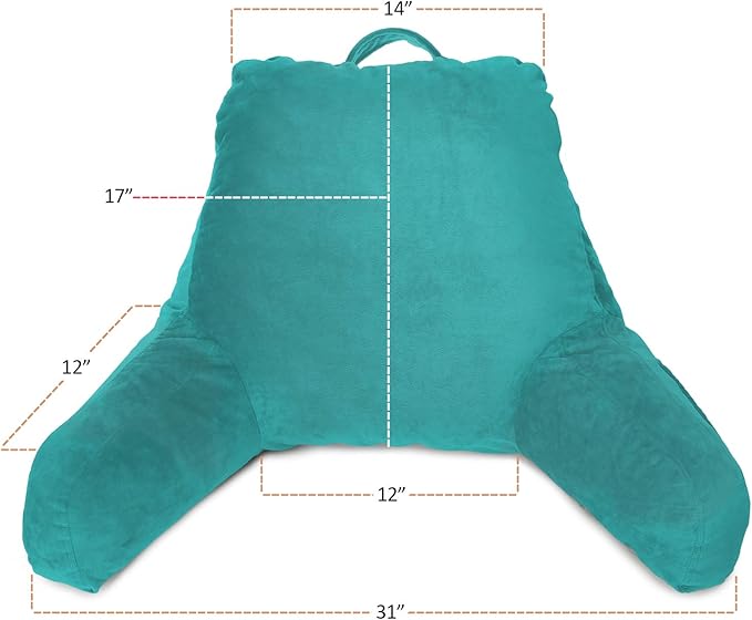 Clara Clark Reading Pillow, Standard Back Pillow for Sitting Up in Bed, Memory Foam Back Support Pillow, Reading Pillows for Sitting in Bed, Teal Sit Up Pillow for Bed Chair Arm Pillow with Pockets - LeafyLoom