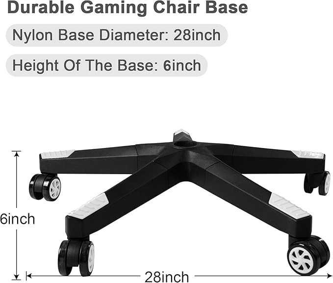 28 inch Nylon Gaming Chair Base Replacement with 5 Casters, Heavy Duty Office Chair Base Part - LeafyLoom