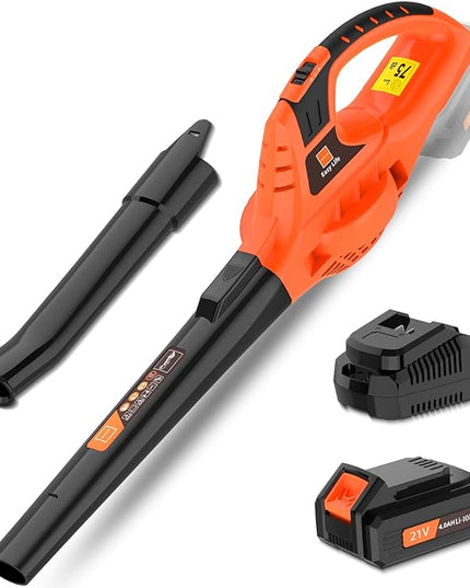 Leaf Blower Cordless,21V Handheld Electric Leaf Blower with 4.0Ah Battery and Charger, 2 Speed Mode, Lightweight Battery Powered Leaf Blower for Lawn Care, Patio, Yard, Sidewalk (Orange) - LeafyLoom