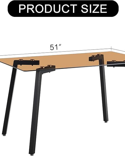 NicBex Modern Minimalist Style Rectangular Tea Brown Glass Dining Table Tempered Glass Tabletop and Black Metal Legs Suitable for Kitchen, Dining Room and Living Room, Dark Brown - LeafyLoom