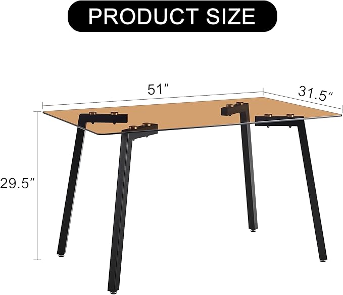 NicBex Modern Minimalist Style Rectangular Tea Brown Glass Dining Table Tempered Glass Tabletop and Black Metal Legs Suitable for Kitchen, Dining Room and Living Room, Dark Brown - LeafyLoom
