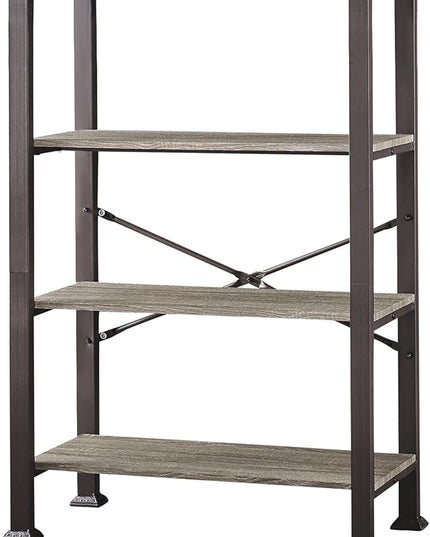 HOMBAZAAR Bookshelf, 4-Tier Vintage Industrial Book Shelf, Rustic Wood and Metal Bookcase and Bookshelves, Free Standing Storage Large Bookshelf for Living Room, Bedroom and Kitchen, Grey Oak - LeafyLoom