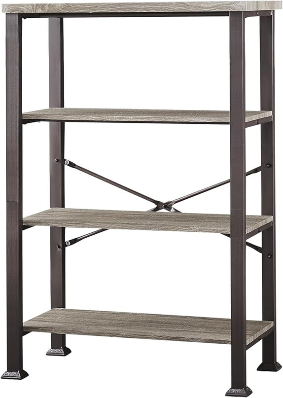 HOMBAZAAR Bookshelf, 4-Tier Vintage Industrial Book Shelf, Rustic Wood and Metal Bookcase and Bookshelves, Free Standing Storage Large Bookshelf for Living Room, Bedroom and Kitchen, Grey Oak - LeafyLoom