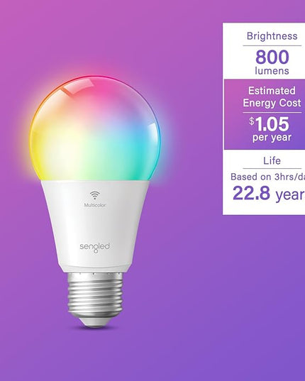 Sengled WiFi Color Changing Light Bulb, Alexa Smart Light Bulbs that Work with Alexa & Google Assistant, A19 RGB No Hub Required, 75 W Equivalent 800LM CRI>90, Set of 4 Sengled