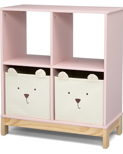 Delta Children babyGap Graham 4-in-1 Convertible Crib with Storage Drawer + Brannan Bear Bookcase with Bins + Brannan Bear Wall Shelf with 4 Hooks, Blush Pink/Dark Pink (Bundle) - LeafyLoom