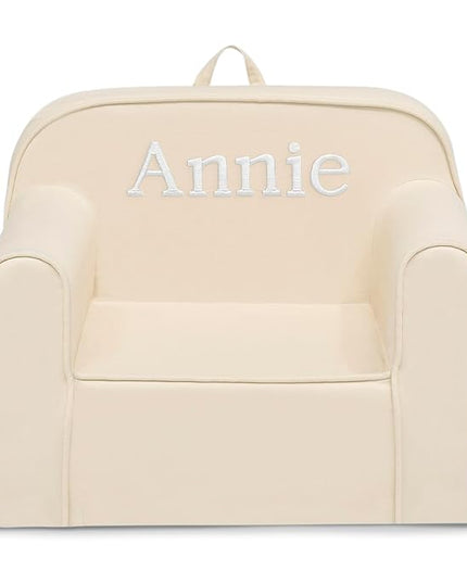 Delta Children Personalized Cozee Chair - Customize with Name – Foam Kids Chair for Ages 18 Months and Up, Oatmeal - LeafyLoom