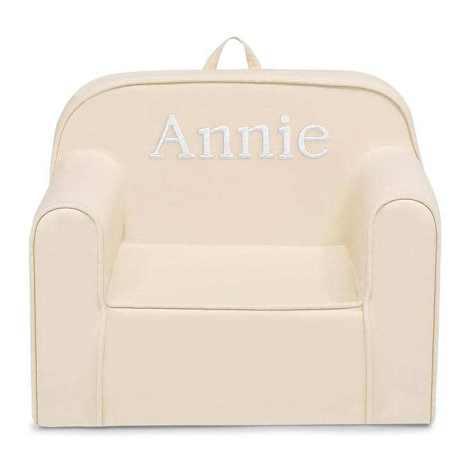 Delta Children Personalized Cozee Chair - Customize with Name – Foam Kids Chair for Ages 18 Months and Up, Oatmeal - LeafyLoom