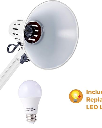 Bostitch Office VLF100-WHT Swing Arm Desk Lamp with Clamp Mount, 36" Reach with Multi-Joint Adjustment, Includes Replaceable LED Bulb (VLF), White - LeafyLoom