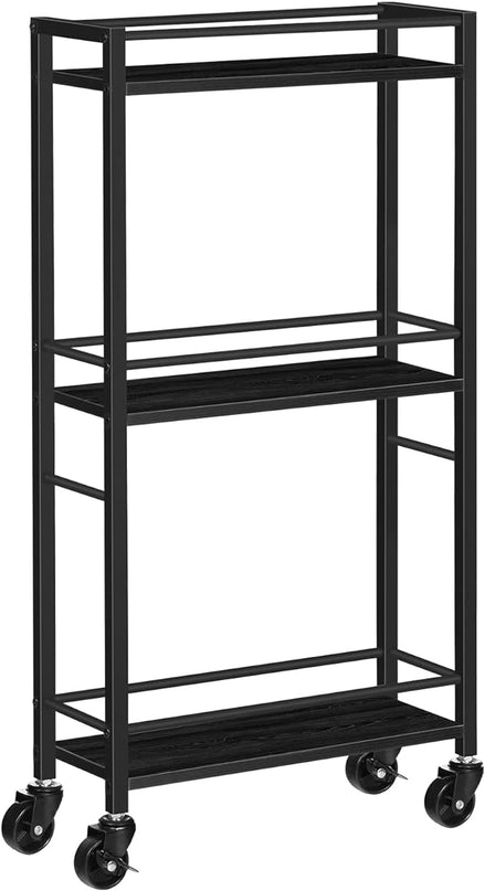 Slim Rolling Cart, Mobile Kitchen Cart on Wheels, Narrow Storage Cart for Small Space, Wooden Service Cart, for Bathroom, Laundry, Living Room, Black RCHB1501 - LeafyLoom