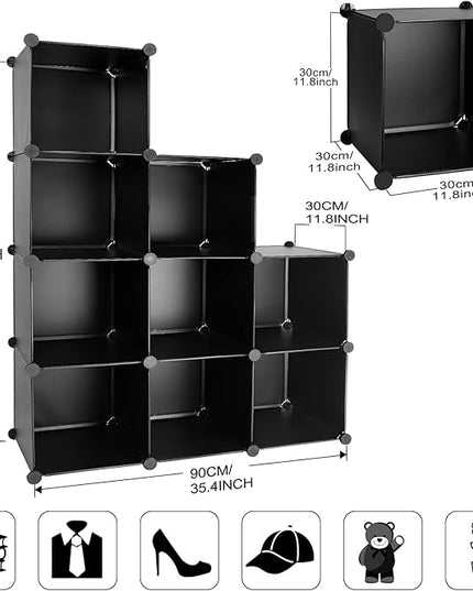 TUMUCUTE Cube Storage Organizer, 9-Cube DIY Plastic Closet Cabinet Modular Bookcase, Storage Shelves for Bedroom Living Room, Office, Black - LeafyLoom