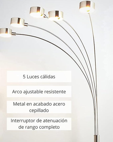 Artiva USA Micah - 5 Arc Floor Lamp w/Dimmer Switch, 360 Degree Rotatable Shades - Bright & Attractive, Brushed Steel - LeafyLoom