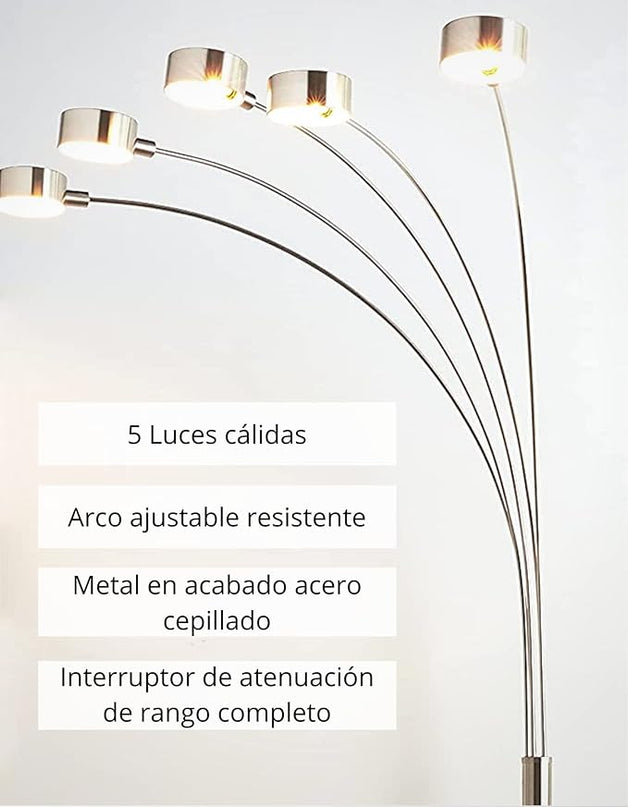 Artiva USA Micah - 5 Arc Floor Lamp w/Dimmer Switch, 360 Degree Rotatable Shades - Bright & Attractive, Brushed Steel - LeafyLoom