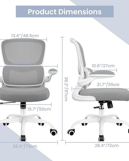 Office Chair, Ergonomic Desk Chair with Lumbar Support and Adjustable Armrests, Comfy Desk Chair Breathable Mesh Mid Back Computer Chair, Reclining Office Chair for Home Office - Light Gray - LeafyLoom