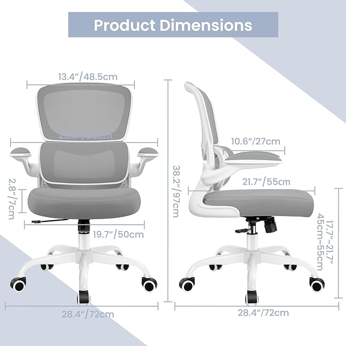 Office Chair, Ergonomic Desk Chair with Lumbar Support and Adjustable Armrests, Comfy Desk Chair Breathable Mesh Mid Back Computer Chair, Reclining Office Chair for Home Office - Light Gray - LeafyLoom