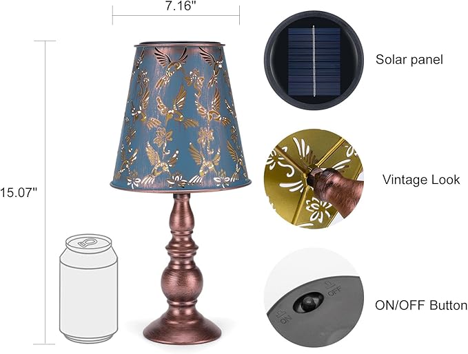 pearlstar Solar Table Lamps Bedside Lamps - Hummingbird Garden Waterproof Cordless Solar Table Lamps for Patio Garden Pathway Yard - LeafyLoom