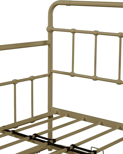 Twin Size Bed W/Slats,Metal Frame Daybed with Trundle & Anti-Noise Design,Space-Saving,Easy to Install,for Living Room Bedroom Apartment,Bronze - LeafyLoom