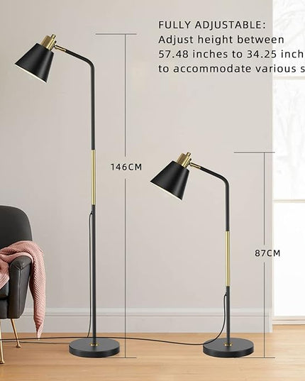 Industrial Floor Lamps for Living Rooms & Bedrooms - Rustic Farmhouse Reading Lamp - Standing, Adjustable Metal Heads Indoor Task Lighting for Living Room Bedroom Office Home Décor (Black-Large) - LeafyLoom