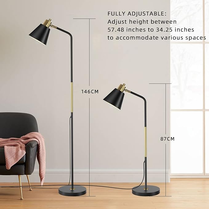 Industrial Floor Lamps for Living Rooms & Bedrooms - Rustic Farmhouse Reading Lamp - Standing, Adjustable Metal Heads Indoor Task Lighting for Living Room Bedroom Office Home Décor (Black-Large) - LeafyLoom