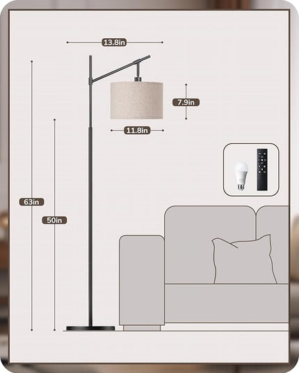 EDISHINE Modern Dimmable Floor Lamp, 63.8" Standing Lamp with Remote Control, E26 Socket, Acr Floor Lamp with Beige Shade for Bedroom, Living Room, Office, LED Bulb Included (Black) - LeafyLoom