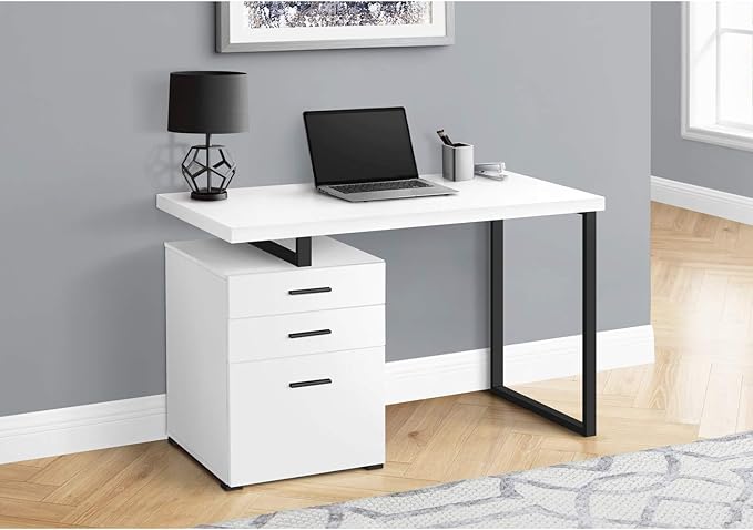 Monarch Specialties 7646 Computer Desk, Home Office, Laptop, Left, Right Set-up, Storage Drawers, 48" L, Work, Metal, Laminate, White, Black, Contemporary Desk-48 R Face, 47.25" L x 23.75" W x 30" H - LeafyLoom