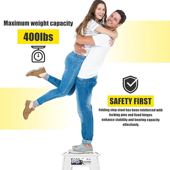 Delxo 16” Folding Step Stool in White,1 Pack Premium Heavy Duty Foldable Foot Stool for Adults,Portable Collapsible Plastic Step Stool,Non Slip Folding Stools for Kitchen Bathroom Bedroom Up to 400LBS - LeafyLoom