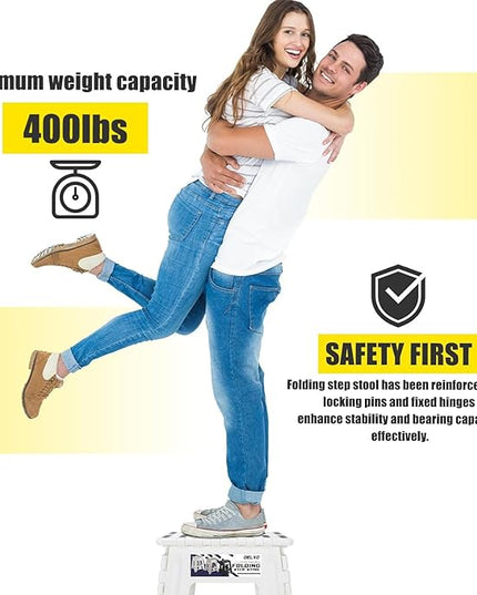 Delxo 17.5 Inch Folding Step Stool, Heavy Duty Foldable Stool for Adults,Premium Portable Collapsible Plastic Step Stool,Non Slip Folding Stools for Kitchen Bathroom Bedroom Up to 400LBS,(White 1PC) - LeafyLoom