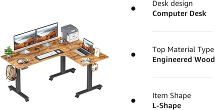 FEZIBO Triple Motor 63" L Shaped Standing Desk, Electric Standing Gaming Desk Adjustable Height, Corner Stand up Desk with Splice Board, Black Frame/Rustic Brown Top - LeafyLoom