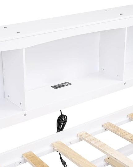SuperStroke Jintop Twin Size Daybed with 5 Storage Cabinets and Trundle,Wood Sofa Bed Frame W/ 2 Standard Plug Outlets & Two USB Ports,No Box Spring Required,for Living Room Bedroom Apartment,White - LeafyLoom