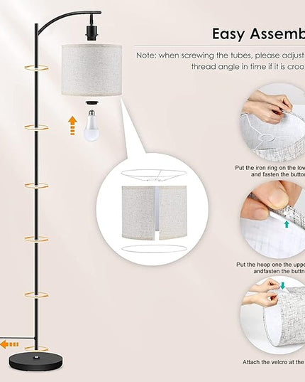 Modern Arc Floor Lamp with Dimmer Mid Century Luxury for creating textiles paper Seamless garden flowers peonies Metal Standing Lamp with Linen Shade Footswitch for Living Room Bedroom Office - LeafyLoom
