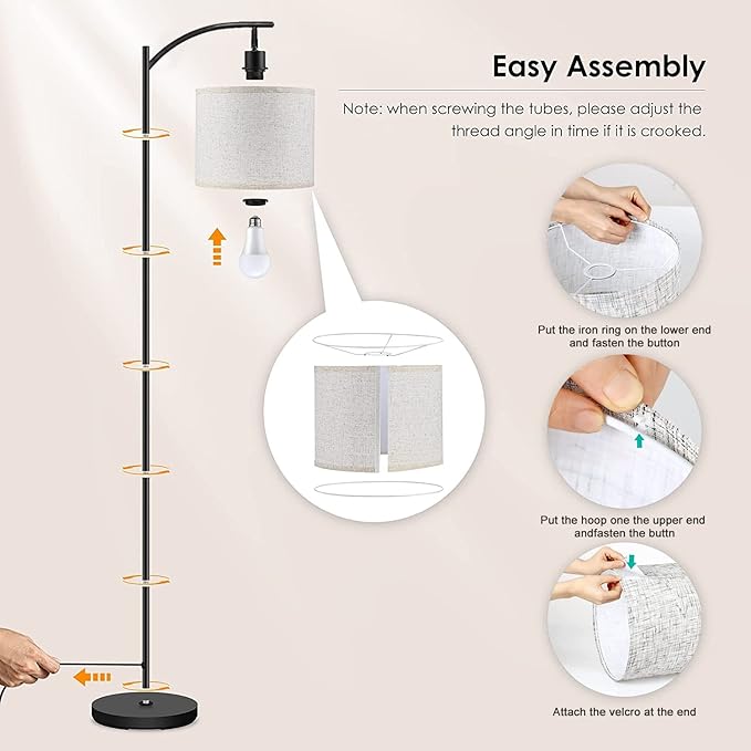 Modern Arc Floor Lamp with Dimmer Mid Century Luxury for creating textiles paper Seamless garden flowers peonies Metal Standing Lamp with Linen Shade Footswitch for Living Room Bedroom Office - LeafyLoom