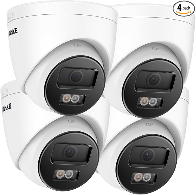 ANNKE C800 4Pcs Ultra HD 4K PoE Security Cameras with AI Human/Vehicle Detection, 8MP Turret IP Camera with Audio, Spotlight Color Night Vision, H.265+, IP67 Weatherproof, Support 512GB Micro SD ANNKE