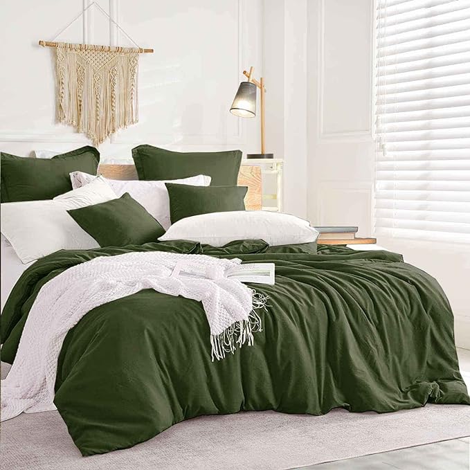 California King Comforter, 3pc Aesthetic Modern Bedding Set Cal King Size, All Season Lightweight Cali King Microfiber Down Alternative Comforter with 2 Pillow Shams for Women Men, Dark Olive Green - LeafyLoom